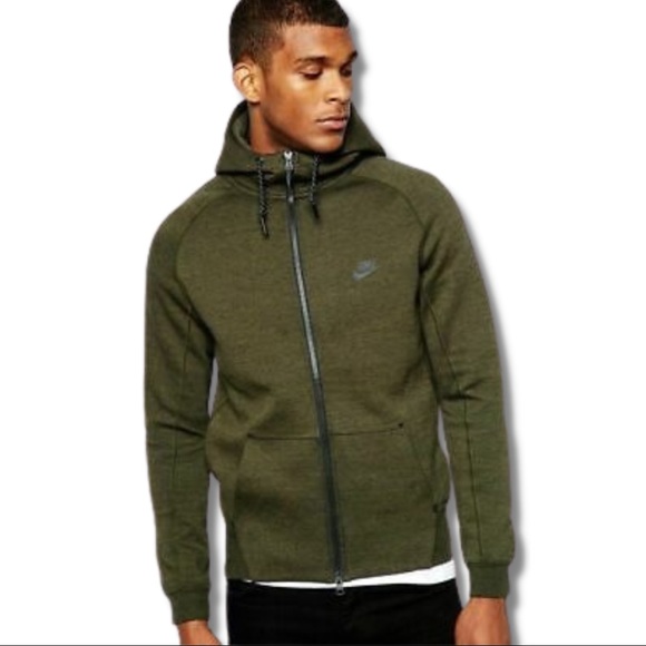 NIKE | Heathered Olive Green Tech Fleece Full Zip Hoodie Mens Size Large - Picture 1 of 7